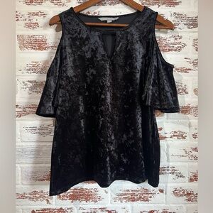 Valerie Stevens Blouse Black Velvet Cold Shoulder Whimsigoth Witchy Goth Sz S